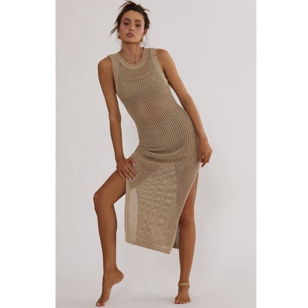 Beachriot HOLLY ROSE DRESS TAN Long Swim Coverup Open Back Sz XL NEW READ $158